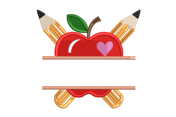 Apple and Pencils Split Monogram: A Versatile Embroidery Solution for Education and Personalization